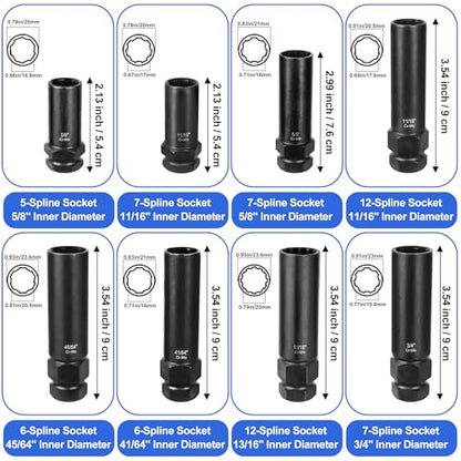 Spline Lug Nut Socket Set - 8 Pieces - size: 8 Pieces