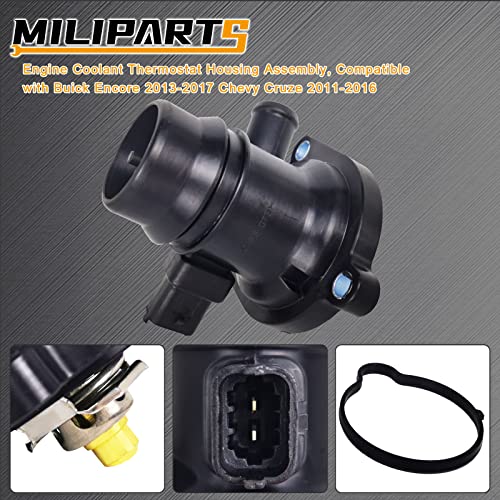 Engine Coolant Thermostat Housing Assembly, Compatible with Buick Encore 2013-2020 Chevy Cruze 2011-2016 OE 55579010 25200455 131-180 - color: Black-New