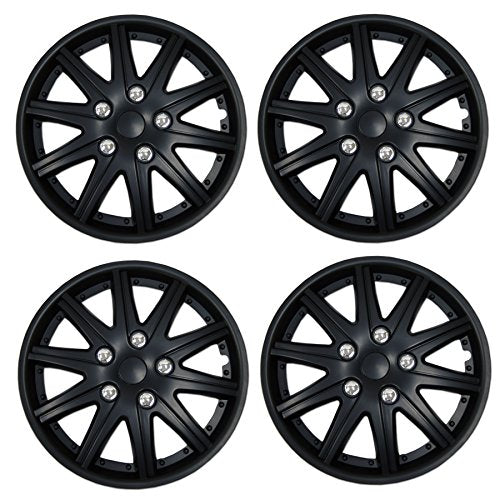 WC3-14-1027-B - Pack of 4 Hubcaps - 14-Inches | Black | Style 027 Style Snap-On (Pop-On) Type Matte Black Wheel Covers Hub-caps - size: 14-Inches | Black | Style 027