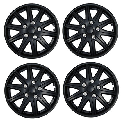 WC3-14-1027-B - Pack of 4 Hubcaps - 14-Inches | Black | Style 027 Style Snap-On (Pop-On) Type Matte Black Wheel Covers Hub-caps - size: 14-Inches | Black | Style 027