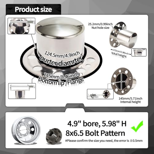 4Pcs 4.9" Trailer Wheel Center Caps for 8 Lug Eagle Alloys Dually - size: 2pcs Front, 2pcs Rear, 4.9 Broe