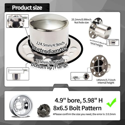 4Pcs 4.9" Trailer Wheel Center Caps for 8 Lug Eagle Alloys Dually - size: 2pcs Front, 2pcs Rear, 4.9 Broe