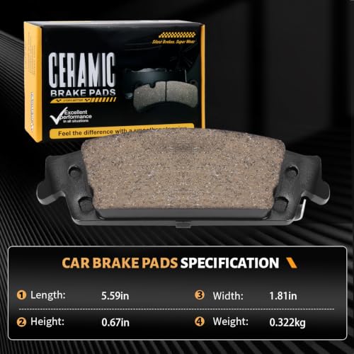 D1707 Rear Ceramic Brake Pads Kit Fit For Cadillac Escalade 2015-2020, For Chevrolet Silverado 1500 2014-2018, For Chevrolet Suburban/Tahoe 2015-2020, For GMC Sierra 1500 2014-2018 - size: HZ1707