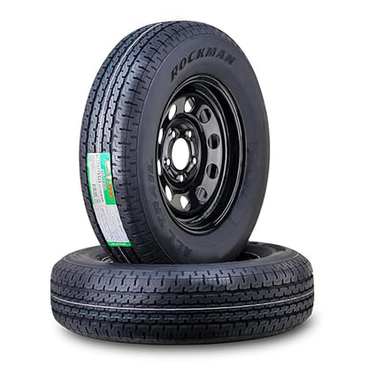 ROCKMAN Trailer Tire Wheel ST205/75R15 8-Ply D 107M 5X4.5 Black Mod Rim Pk2 - size: ST205/75R15 8PR /5x4.5