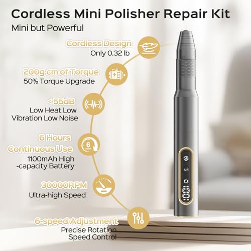 Cordless Mini Polisher for Acrylic & Soft Liners, Rechargeable, 35000 RPM