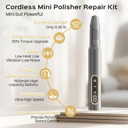 Cordless Mini Polisher for Acrylic & Soft Liners, Rechargeable, 35000 RPM