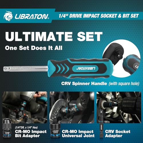 LIBRATON 71PCS 1/4 Impact Socket Set, SAE &Metric, Complete Socket &Bit Set - size: 1/4"