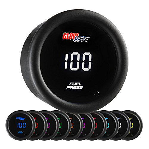 GlowShift 10 Color Digital 100 PSI Fuel Pressure Gauge Kit, 2-1/16" 52mm