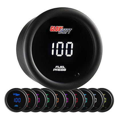 GlowShift 10 Color Digital 100 PSI Fuel Pressure Gauge Kit, 2-1/16" 52mm
