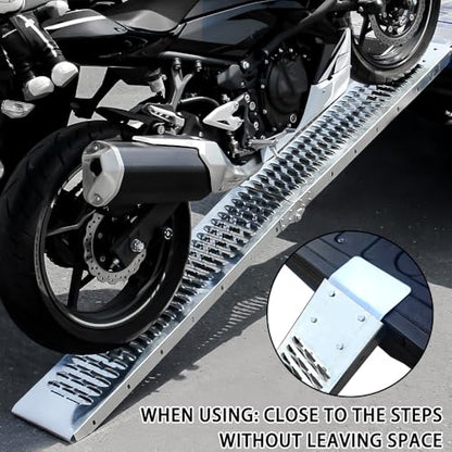 Alloy Steel Motorcycle Ramp, 750 Lbs Capacity, 78in Folding Loading Ramp with Load Straps for Pickup Trucks, Motorcycles, ATVs, UTVs, Lawn Mowers, Dirt Bikes (1)