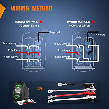 Nilight 7Pin Winch in Out Rocker Switch DPDT Momentary Toggle - color: Green, size: WINCH 7PIN