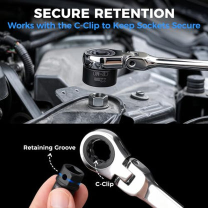 16.5" Long Flex Head Nano Ratchet Wrench & 19 Pcs 3/8" Nano Impact Sockets - size: 20-Piece