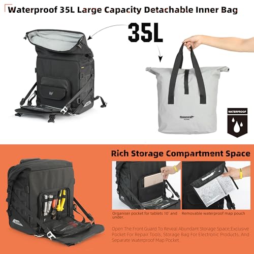 Rhinowalk Motorcycle Saddlebag 35L Waterproof, Quick Release Motorbike Side Bag, Universal Fit Motorcycle Side Bag (1-Piece) - color: Black 35L