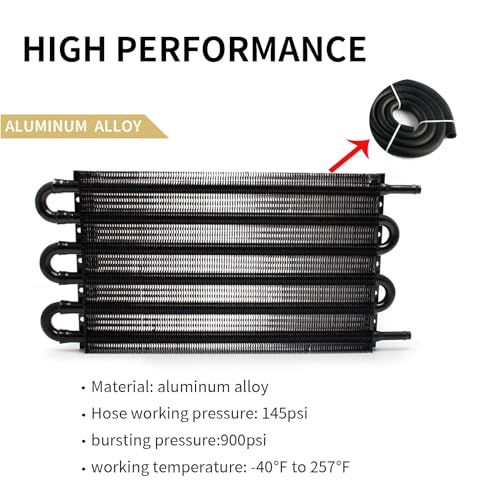6 Pass Tube and Fin Transmission Cooler Universal 5/16" Oil Cooler Kit Aluminium Black - size: 6 Pass