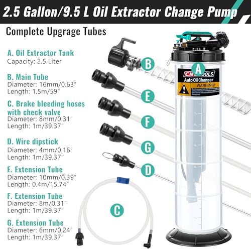 Estune 9.5L/2.5 Gallon Fluid Extractor Pump with 5 Pcs Brake Bleeding Hose - size: 2.5 Gallon/9.5 L