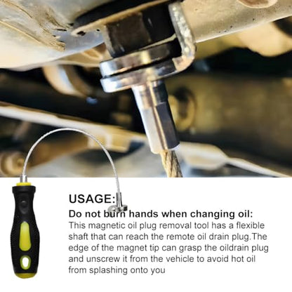 Wevdn Oil Drain Plug Removal Tool, Strong Magnetic Anti Scald Oil Filter Sump Plug Removal Wrench Oil Change Tool, Universal Oil Drain Plug Removal Pick Up Tool with Flexible Shaft