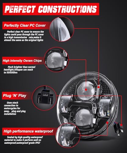 5.75 inch Classic 4-Projector LED Headlight Fits for Harley Sportster Dyna - color: Power Upgraded