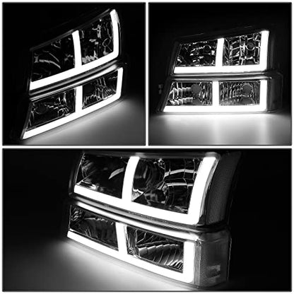 DNA MOTORING HL-LB4-CSIL03-SM-CL1 F-LED DRL Headlights Compatible with 03-06 Silverado Avalanche 1500 2500, Fit Models without Factory Cladding ONLY,Chrome/Smoked - color: Smoke / Clear