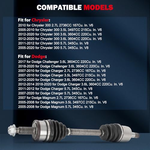 CCIYU Front CV Axle Drive Shafts for Chrysler 300 2005-2023 - size: 84-2484