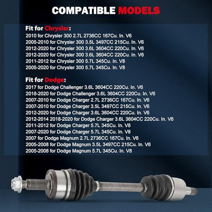CCIYU Front CV Axle Drive Shafts for Chrysler 300 2005-2023 - size: 84-2484