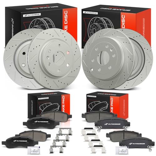 A-Premium Front and Rear Drilled Slotted Brake Rotors and Ceramic Pads Kit