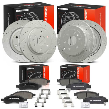 A-Premium Front and Rear Drilled Slotted Brake Rotors and Ceramic Pads Kit