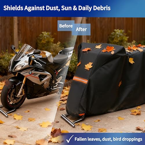 Motorcycle Cover 300D, UV Resistant,Waterproof for Outdoor Parking - size: 96.5“Lx41"Wx50"H