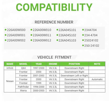 O2 Oxygen Sensor Downstream Compatible with Nissan Pathfinder Frontier Xterra & Infiniti QX4, V6 3.3L # 226A00W000 226A00W001 250-24102 234-4704 226A00W002 226A00W010 226A00W011 226A00W012 25024102 - size: 234-4704
