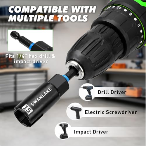 3-Piece Wing Nut Driver Set, 9mm, 12mm, 15mm, 1/4 Inch Hex Shank Power Nuts Driver Bit, Wing Nut Socket for Eye Bolt, Hook Bolt Installation, Wire Twisting - color: Wing Nut Driver Set Black