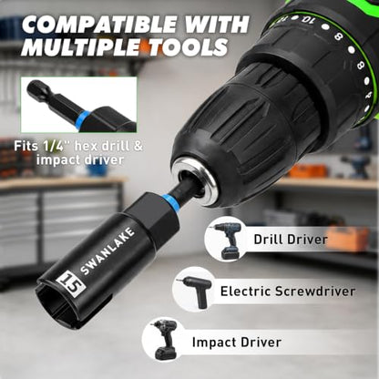 3-Piece Wing Nut Driver Set, 9mm, 12mm, 15mm, 1/4 Inch Hex Shank Power Nuts Driver Bit, Wing Nut Socket for Eye Bolt, Hook Bolt Installation, Wire Twisting - color: Wing Nut Driver Set Black