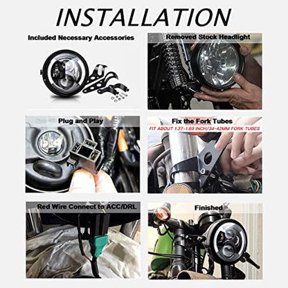 7 Inch Round LED Motorcycle Headlight with Housing Bucket Amber Turn Signal Lights & White DRL Angle Eyes for H-arley Yamaha Kawasaki Honda Street Bike Front Headlamp - size: 7 Inch LED Motorcycle Headlight Turn Signal DRL