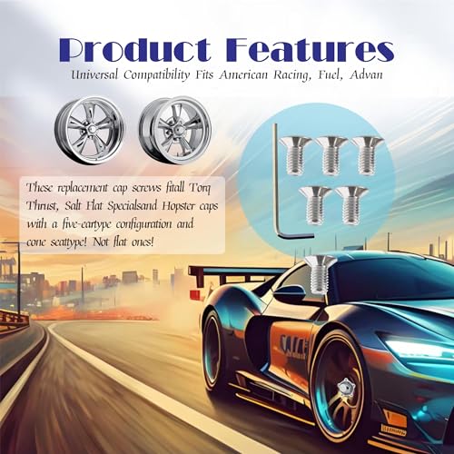 30-Pack 970076 Wheel Center Cap Screws with Allen Wrench, Fit for American Racing Torq Thrust Wheels, Fuel, Advan Racing