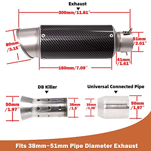 Universal Slip on Modified Exhaust Mufflers with Silencers Compatible with Motorcycle Grom ATV Dirt Bike Street Bike Scooter Pipe Diameter 38mm-51mm Exhaust,Carbon Fiber Silver - color: Carbon Fiber Silver