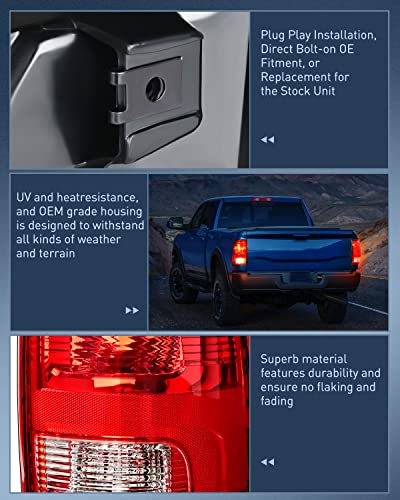 Nilight Taillight Assembly for 2009-2018 Dodge Ram 1500 2500 3500 - color: Red-Driver Side