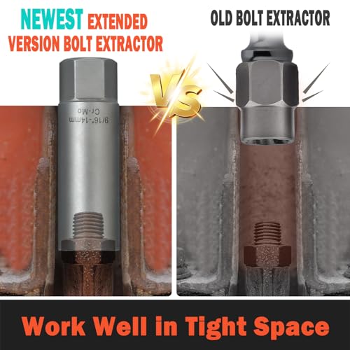 5PCS Deep Bolt Extractor Kit, Easy Out Spark Plug Extractor Socket Set, Ez Out Lug Nut Removal Tool for Removing Deeply Trapped Stripped, Broken, Damaged Hexagon Bolts, Threaded Pipes Stud & Screw