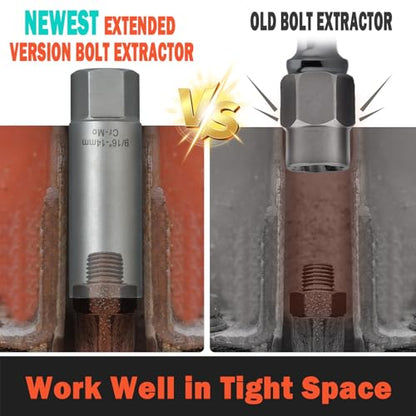 5PCS Deep Bolt Extractor Kit, Easy Out Spark Plug Extractor Socket Set, Ez Out Lug Nut Removal Tool for Removing Deeply Trapped Stripped, Broken, Damaged Hexagon Bolts, Threaded Pipes Stud & Screw