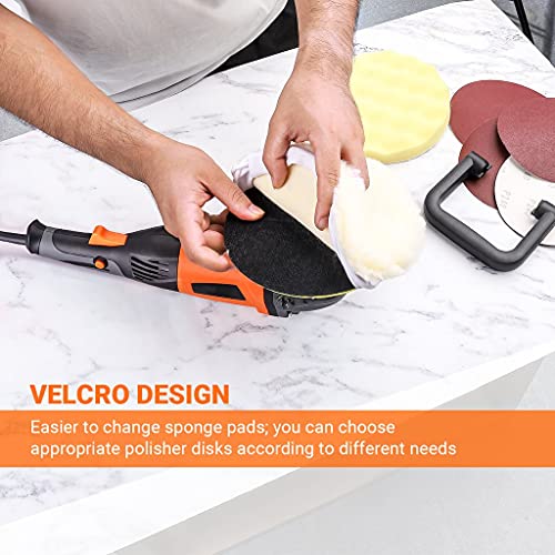 Buffer Polisher, 7-inch Car Polisher, 10A,6 Variable Speeds from 1500~3500 RPM,Detachable Handle, Wool disc, Ideal forCar Sanding, Polishing, Waxing, Paint/Rust Removal - PPGJ05A