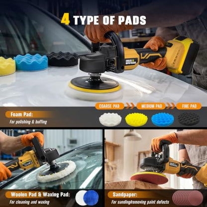 Rotary Buffer Polisher Kit 7 Inch/6 Inch for Dewalt 20V Battery (Tool Only) - color: Yellow