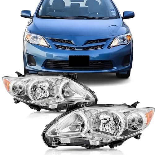 Headlights Assembly Compatible with 2011 2012 2013 Toyota Corolla - color: Chrome Headlight