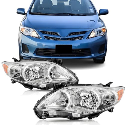 Headlights Assembly Compatible with 2011 2012 2013 Toyota Corolla - color: Chrome Headlight