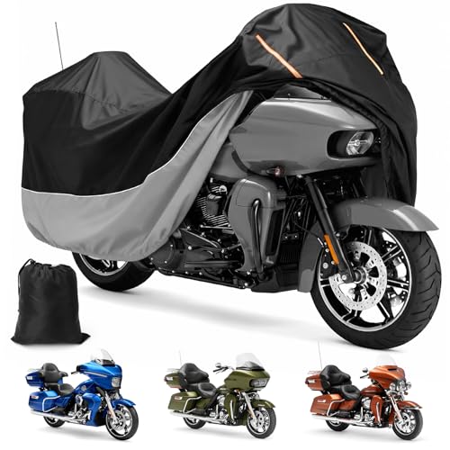 Waterproof Motorcycle Cover 420D Oxford All Weather Motorcycle Cover，Fit for Harley Davidson Touring,Touring Ultra Limited Road King Street Glide Road Glide Electra Glide(116" x 47" x 53") (Gray) - color: Gray