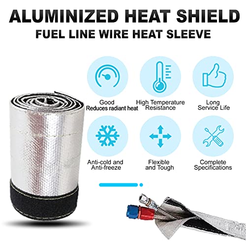 Aluminized Heat Shroud Sleeving Heat Shield Tape Fuel line Wire Protection Silver Hose Heat wrap with 10 Pcs Metal Zip Ties (3/4''I.D. x 10FT) - color: silver, size: 3/4''I.D.