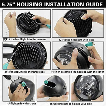 SKTYANTS 5 3/4" 5.75 Inch Motorcycle Headlight Housing Bucket Mount (Black)