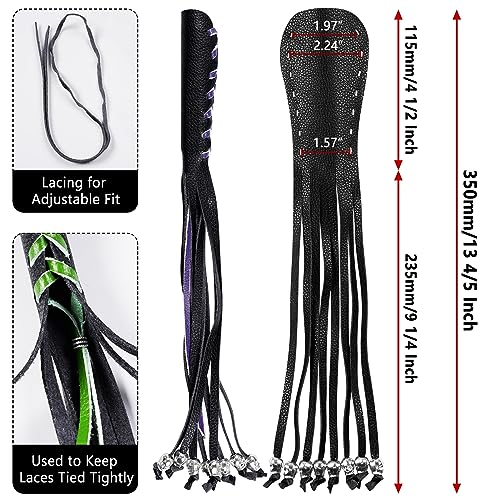 2 PCS Faux Leather Motorcycle Lever Covers with Fringes, Motorcycle Brake Clutch Lever Covers Grip Tassels Motorcycle Handlebar Handle Grip Covers, Fringed Leather Lever Covers Wraps with Skulls - color: Black & Purple Laces*1 & Black Laces*1