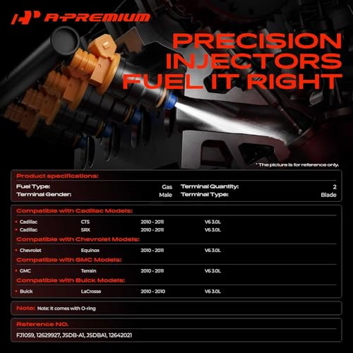 A-Premium Set of 6 Fuel Injectors Compatible with Chevrolet, Cadillac, GMC