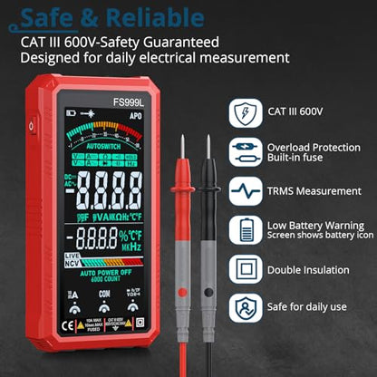 6000 Counts Smart Digital Multimeter,USB Rechargeable,Color LCD Screen