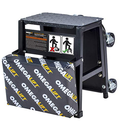 Omega Lift 91305 2-in-1 Mechanics Creeper Seat/Step Stool, 7.88'' Height, 17.72'' Width, 15.75'' Length, Black