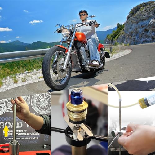 Fork Service Tool Kit, Universal Motorcycle Fork Tool with Fork Spring Compressor/Fork Oil Level Tool/Damper Rod Bleed Tool/Cleaning Towel