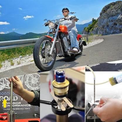 Fork Service Tool Kit, Universal Motorcycle Fork Tool with Fork Spring Compressor/Fork Oil Level Tool/Damper Rod Bleed Tool/Cleaning Towel