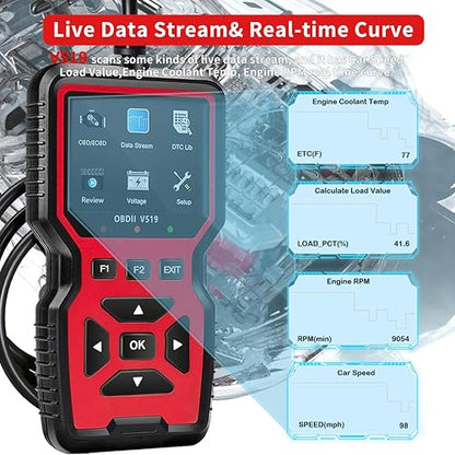 OBD2 Scanner Diagnostic Tool for Car and Truck - Car Engine Code Reader, Full OBD2 Features, Reset, Modes 6 & 8, O2 Sensor, 1996+ OBDII/EOBD Vehicles Compatible - color: Black